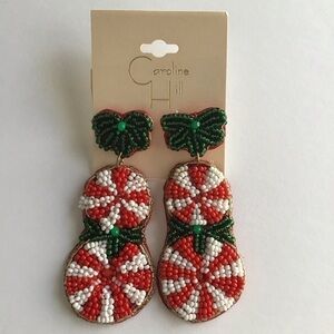 NEW Caroline Hill Peppermints Christmas Statement Earrings Pierced Beaded Light